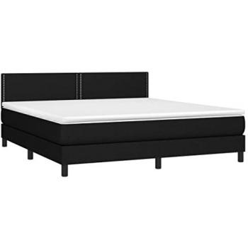 Cama box spring con colchón viscoelástico de espuma, protector, muelles ensacados, adaptable, acolchado reversible en tela negra 160x200 cm