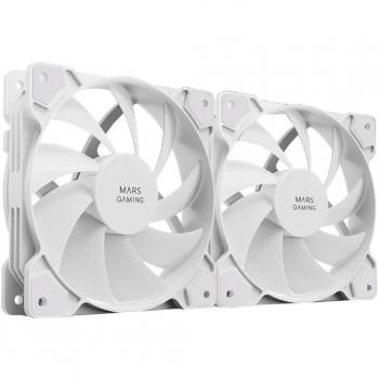 Mars Gaming MF-PROX2W Kit de 2 Ventiladores 120mm, Ultra-silenciosos, Sistema Anti-vibraciones, Doble Conexión 3PIN + 4PIN, Blanco