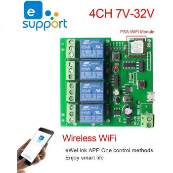 Módulo de Interruptor Inalámbrico Inteligente eWeLink con Control Remoto Wifi 1CH/4CH, DC5V/12V/32V/220V, Autocierre, RF y Relés de