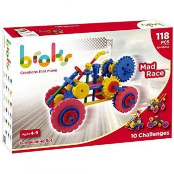 Broks Mad Race - Juego de construcción con 118 Piezas encajables incluidos Engranajes niños y niñas de 4 a 9 años