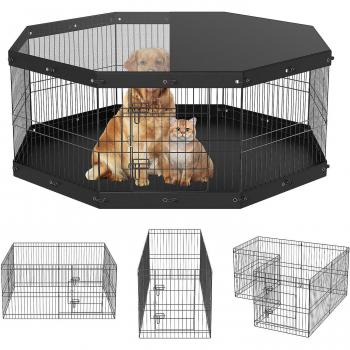 Mophorn VEVOR Dog Playpen, 8 Panels Foldable Metal Dog Exercise Pen with Top Cover and Bottom Pad, 24 in. H Pet Fence Puppy Crate Kennel