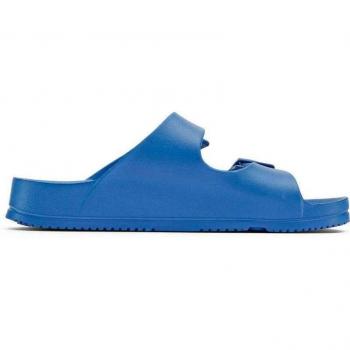 Duuo - Sandalias abiertas de mujer monocolor con doble hebillas al tono, modelo Eva Flat Azul