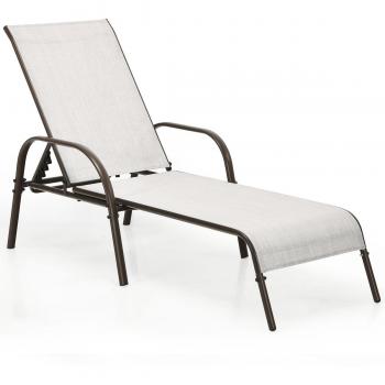 Adjustable Folding Patio Lounge Chair - Grey - Single