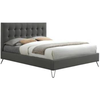 Cama COSTANZA 140x190 cm con cabecero acolchado y patas de metal - Tela Gris