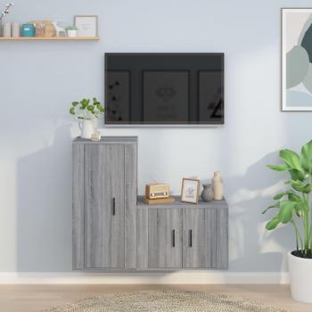 vidaXL Set de muebles para TV 2 piezas madera contrachapada gris Sonoma, Mueble de salón, Mueble TV, Mesa de TV