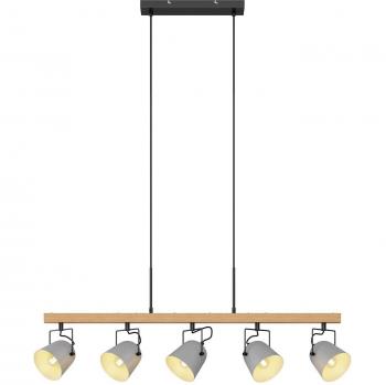 Lámpara colgante Lindby Adalin moderna de 5 luces en gris, hecha de madera, para salón y comedor, con casquillos E14