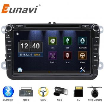 Estéreo de coche con Bluetooth, Eunavi Doble 2 Din 8 Pulgadas Car GPS de navegación En Dash Radio Reproductor de DVD Pantalla táctil Unidad de cabeza para VW Passat t5 Golf MK5 Jetta + Cámara de inver