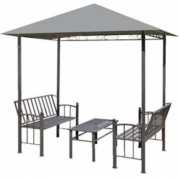 vidaXL Pérgola Jardín Mesa Bancos 2,5x1,5x2,4 m Gris Muebles Mesilla Taburete