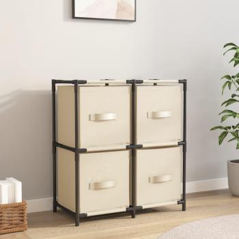 Armario de almacenaje con 4 cestas de tela crema, dimensiones 63x30x71 cm, estructura de acero