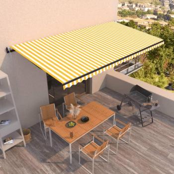 Toldo Retráctil Automático Amarillo y Blanco 600x350 cm, Sombrilla Plegable, Resistente al Agua y Rayos UV, Ideal para Balcón, Jardín y Terraza
