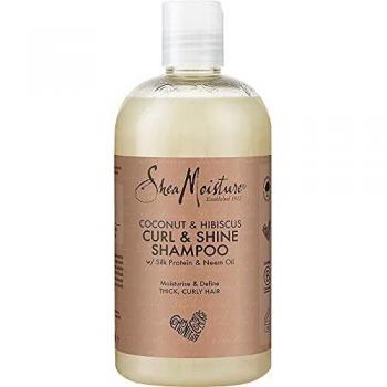 Shea Moisture Coconut & Hibiscus Curl & Shine Shampoo, with Silk Protein & Neem Oil, to Moisturise and Curl Define Thick, Curly Hair 384 ml