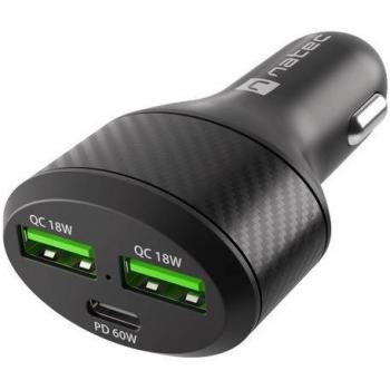 Natec Coney Car Charger 2xUSB, 1xUSB-C QC3.0, PD 3.0 48W Black