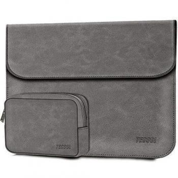 TECOOL 12.3-13 Pulgadas Funda para Ordenador Portátil, Cuero de Gamuza Funda y Bolsa de Accesorios para 2018-2020 MacBook Air 13 A1932/A2179, 2016-2020 MabBook Pro 13, Surface Pro X 7 6 - Gris