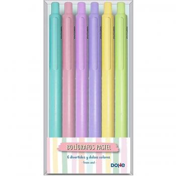 Set de 6 bolígrafos retráctiles en tonos pastel