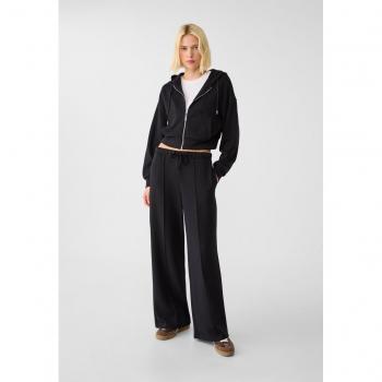 Soft-Touch Black Wide-Leg Trousers with Seam Detail - Size L