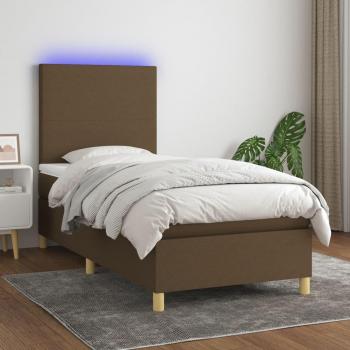 Cama box spring con colchón suave y luces LED, tela marrón oscuro, 90x190cm