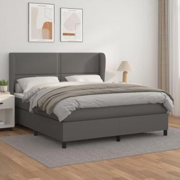 Cama box spring con colchón de muelles gris 160x200 cm en cuero sintético