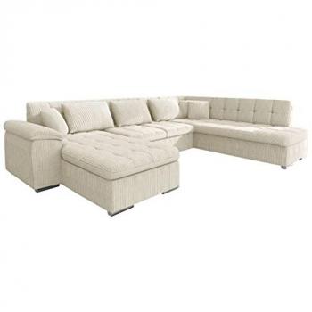 Sofá rinconero Comfivo 114 con función de descanso y caja de ropa de cama, 348x205x76cm, color marrón claro