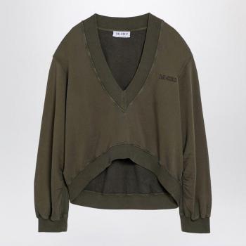The Attico Women's Oversized Faded Cotton V-Neck Sweatshirt in Green | Size 42 | 247WCF10JF03
