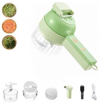 Cortador de Verduras Eléctrico 4 en 1 - Triturador Eléctrico de Vegetales, Ajo y Cebolla - Procesador de Alimentos Recargable por USB con Cepillo de Limpieza,