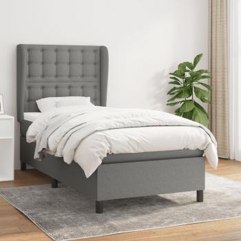 Cama box spring con colchón de muelles gris oscuro 90x200 cm tela