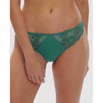 Simone Pérèle Saga Embroidered White Tanga Thong - Garden Green - Size: Large