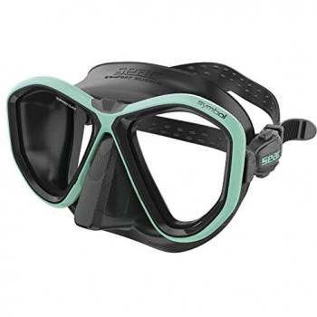 Máscara de Buceo SEAC Symbol Black, Made in Italy, Dos Lentes, Hebilla 3D en la Falda, Unisex Adulto, Negro/Azul Transparente