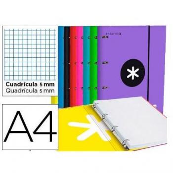 Carpeta con recambio y solapa Liderpapel Antartik A4 cuadro 5mm forrada 4 anillas redondas 40mm colores surtidos
