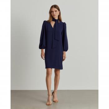 Lion of Porches - Vestido corto con lazo y manga abullonada Navy