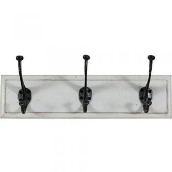Perchero de pared de madera maciza y hierro forjado, 3 ganchos, 43x12x20 cm