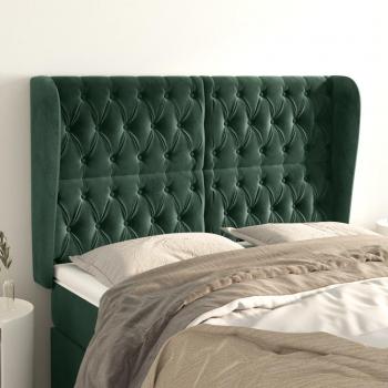 Cabecero con Orejas de Terciopelo Verde Oscuro 163x23x118/128cm Acolchado y Antimancha