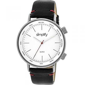 Simplify Unisex 3300 Black & Silver Leather Strap Quartz Watch