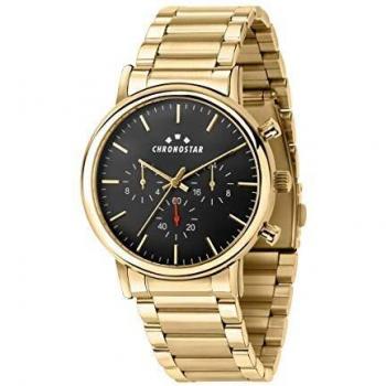 Reloj Hombre Chronostar R3753276004 Negro - Movimiento de cuarzo, caja de acero inoxidable, correa de cuero negra, resistencia al agua hasta 50 metros, esfera negra con detalles plateados y manecillas luminiscentes