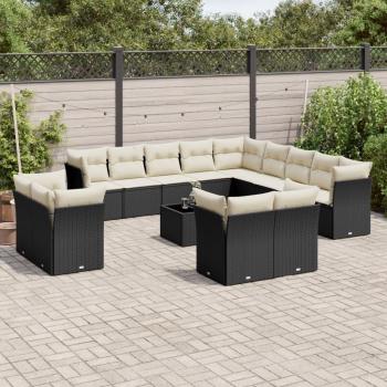 14-Piece Black Poly Rattan Garden Sofa Set with Cushions