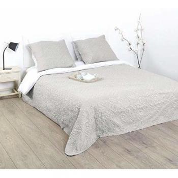 Colcha Arabesque de Lino con 2 Fundas de Almohada - 260 x 240 cm - Beige