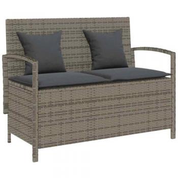 Gray Poly Rattan Garden Storage Bench with Cushion
