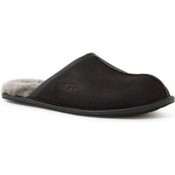 UGG® Men's Leather Sheepskin Scuff Slippers in Black, Size 7