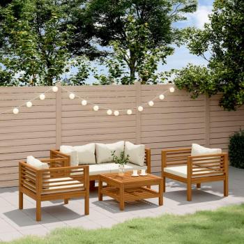 5 Piece Acacia Wood Garden Lounge Set with Cream Cushions