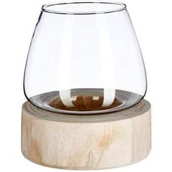 Portavela en madera y vidrio H19.5