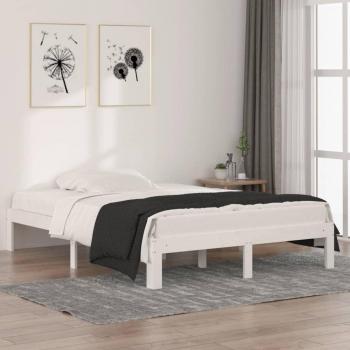 Cama doble de madera maciza blanca 135x190 cm