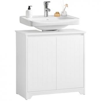SoBuy BZR108-II-W Mueble para Debajo del Lavabo Fregadero Armario de Baño de Suelo con 2 Puertas 60 x 30 x 60 cm Blanco