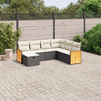 7-Piece Black Poly Rattan Garden Sofa Set with Cushions