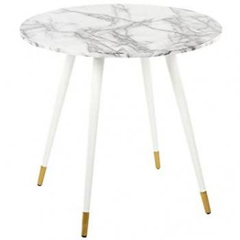 Mesa de Comedor Ovalada Efecto Mármol y Blanco MDF con Patas Metálicas ⌀ 80 cm Acabado Brillante