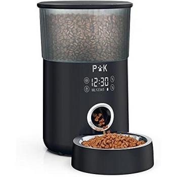 PUPPY KITTY Comedero automático, comedero Temporizador de 4L para Perros y Gatos, con Tono de dispensación Personalizado, Control de porciones, 1-5 Comidas, Cuenco de Acero Inoxidable.