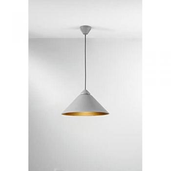 Lámpara Colgante Bigbang de Metal con Difusor en Cono Gris y Detalles en Oro, 1xE27, 49x25x183.5 cm