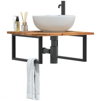 Estante de lavabo de pared acero y madera maciza de acacia Vidaxl Marrón