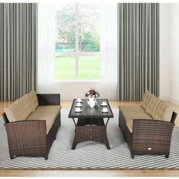 Rattan 3-Piece 6-Seat Patio Dining Set