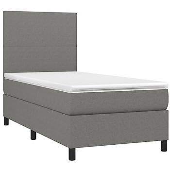 Cama Box Spring con Colchón y Luces LED, Tela Gris Oscuro, 90x200 cm