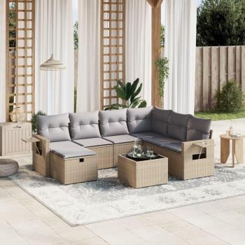 Juego de sofás de jardín con cojines beige mezcla 8 piezas ratán PE