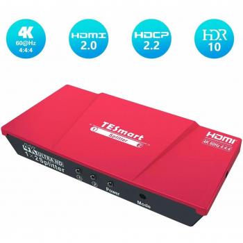 TESmart 1x2 HDMI Splitter 4K HDMI Powered 1 Entradas 2 Salidas HDMI Splitter Monitor Duplicación de Audio y Video Dual para Ultra HD 4K x 2K @60Hz /HDCP 2.2 /3D y HDR/HD STB